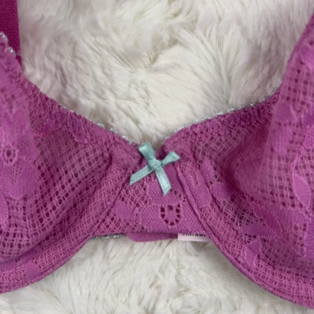 Victoria's Secret Tease Unlined Lace Demi Bra Hot Pink Underwire Size 34D NWT